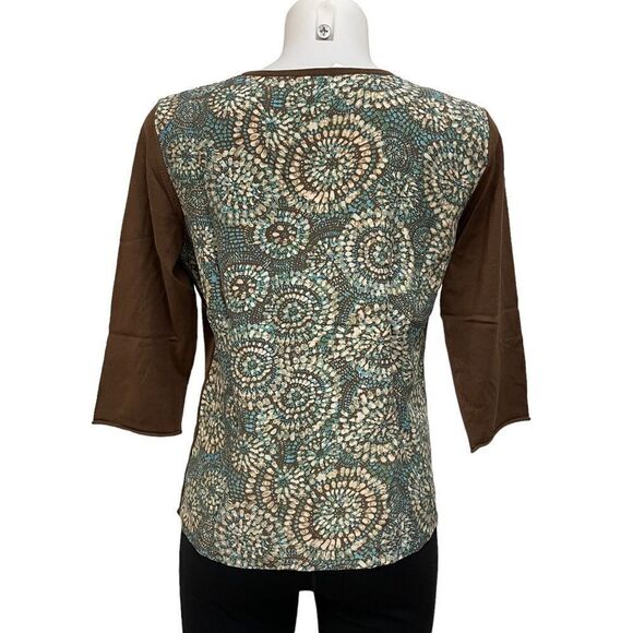 J JILL SCOOP NECK FLORAL SILK KNITTED BLOUSE, DARK BROWN‎ size small new! - Picture 1 of 9